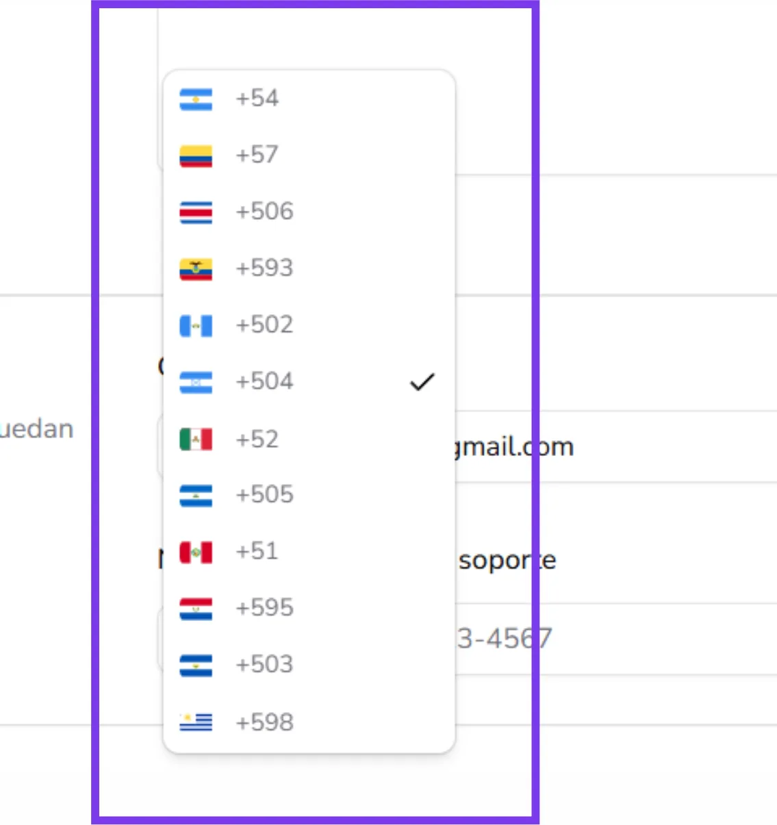 Números de teléfono soportados